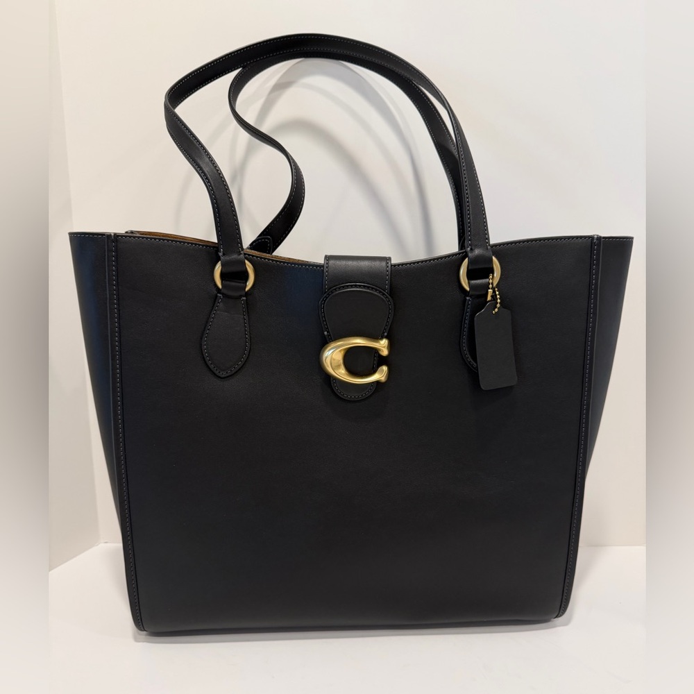 NWT Coach Theo Black Leather Tote Bag